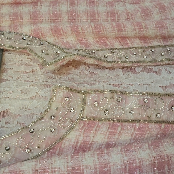 BEREK by TAKAKO SAKON Pink Plaid Tweed Lace Beaded Embellished Blazer - Picture 13 of 16